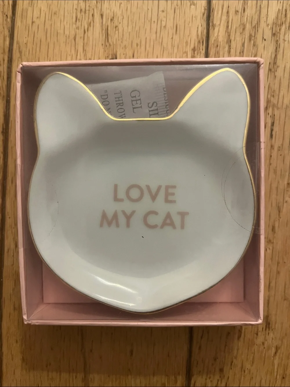 Fringe Love My Cat Pink Trim Ceramic Cat Decorative Tray